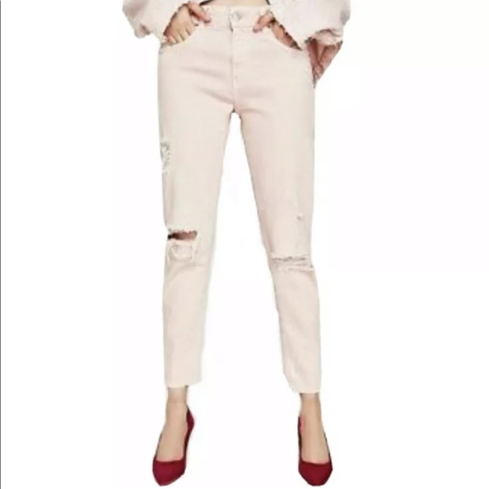 Zara 9.5” Hi-Rise Distressed Skinny Jeans Pink, 4.